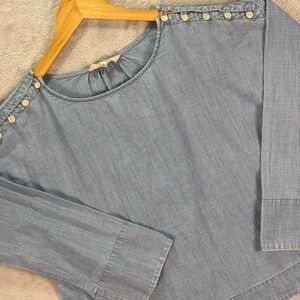 Madewell Women's Chambray Blue Long‎ Sleeve Button Shoulder Top Size Small